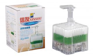 Аэрлифтный мультифильтр для аквариумов до 50л. В комплекте губка и наполнитель (лава) 7,5*7,5*6,5 (XY-2011)